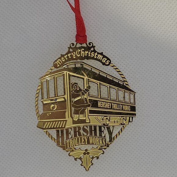 Hershey's Chocolate Christmas Ornament Gold Metal Trolley Works - Picture 7 of 7